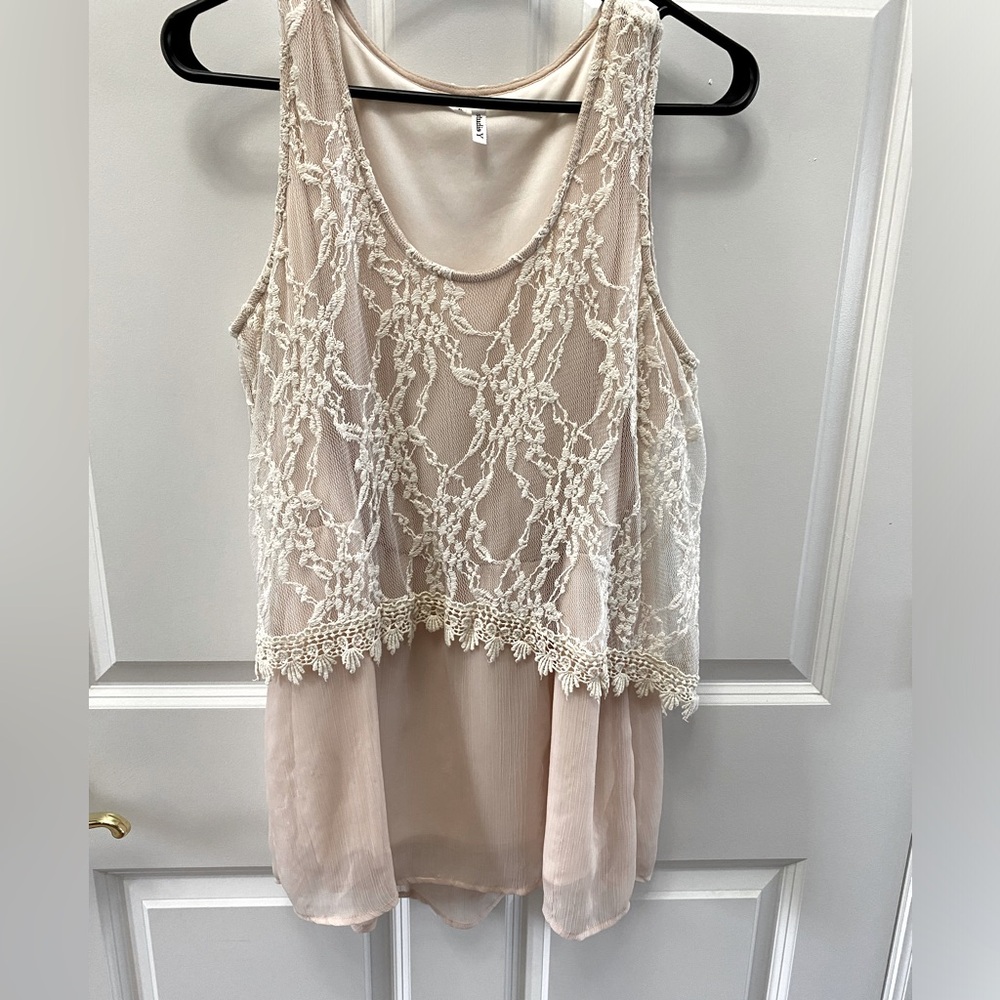 Romantic lace overlay tank top